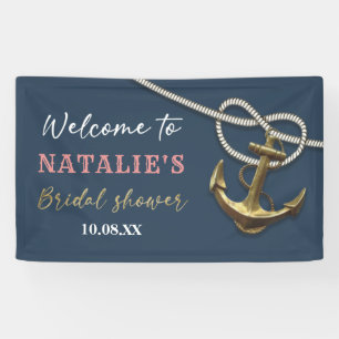 Navy Blauwe Nautilus Gouden Anker Touw Bruidsdouch Spandoek