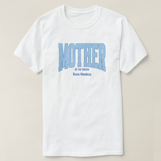 Navy + Blauwe Nep Glitter MOEDER VAN DE BRUIDEGOM T-shirt (Design voorkant)