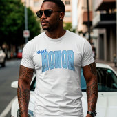 Navy + Blauwe Nep Glitter Varsity MAN VAN EER T-shirt