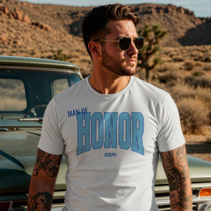 Navy + Blauwe Nep Glitter Varsity MAN VAN EER T-shirt