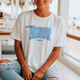 Navy + Blauwe Nep Glitter Varsity MATRON OF HONOR T-shirt