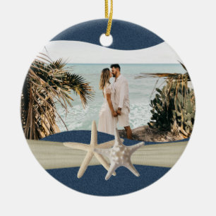Navy Blauwe Oceaan Zeester Foto Keramisch Ornament