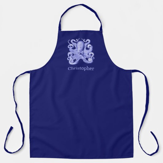 Navy Blauwe Octopus Aangepaste Naam Nautisch Kust  Schort (Voorkant)