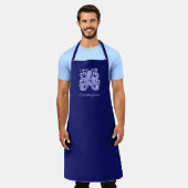 Navy Blauwe Octopus Aangepaste Naam Nautisch Kust  Schort (Gedragen)