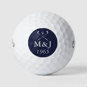 Navy Blauwe Op Maat Gemaakte Monogram Huwelijksjub Golfballen (Voorkant)
