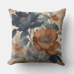 Navy Blauwe Oranje Rustieke Boerderij Bloem Kussen