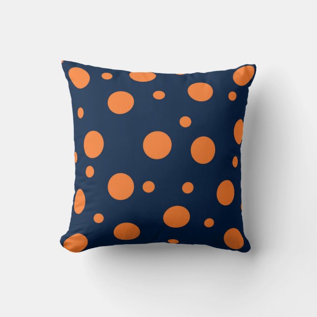 Navy Blauwe Oranje Stippen Abstract Kussen (Voorkant)
