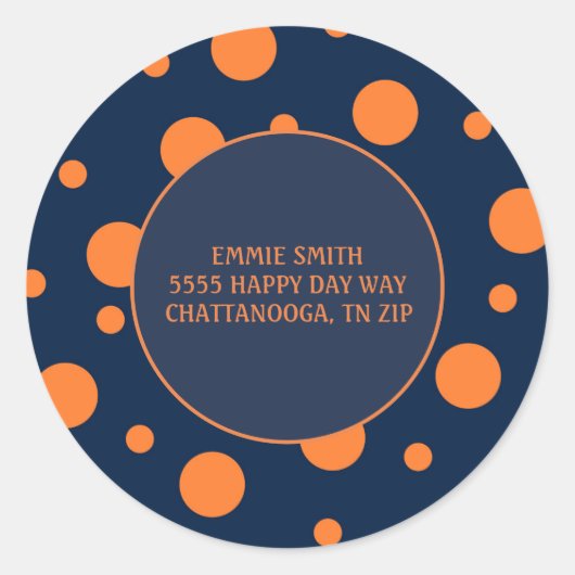 Navy Blauwe Oranje Stippen Retouradres Sticker (Voorkant)