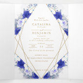 Navy Blauwe Paarse Geometrische Trouw Drieluik Aankondiging (Binnenkant midden)