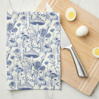 Navy Blauwe Paddenstoel Toile De Jouy Theedoek