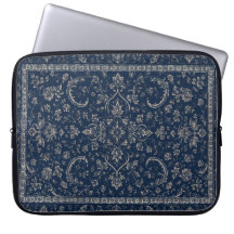 Navy Blauwe Perzische Bloem Laptop Hoes