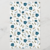 Navy Blauwe Pioen Bloem Bruiloft Diner Menu (Achterkant)