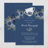 Navy Blauwe Pioen Bruiloft Bruids Tea Party Kaart (Voorkant / Achterkant)