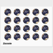 Navy Blauwe Pompoen en Groene Herfst Bruidsdouche Ronde Sticker (Vel)