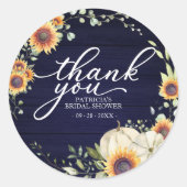 Navy Blauwe Pompoen en Groene Herfst Bruidsdouche Ronde Sticker (Voorkant)
