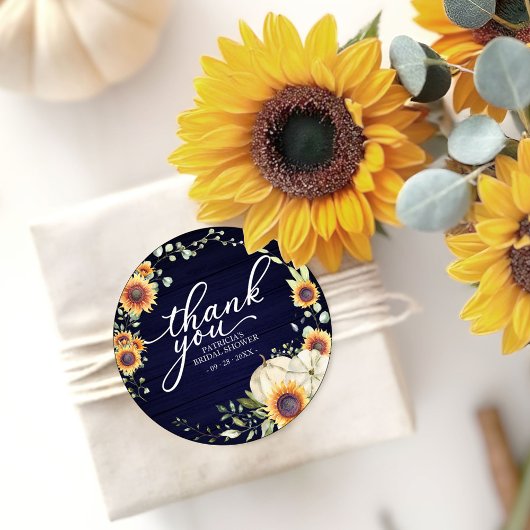 Navy Blauwe Pompoen en Groene Herfst Bruidsdouche Ronde Sticker