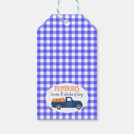 Navy Blauwe Pompoen Vrachtwagen Verjaardag Dank u  Cadeaulabel (Achterkant)