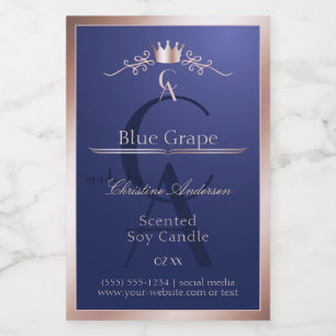 Navy Blauwe Productlabel Roze Gouden Frame Monogra Voedselcontainer Etiket
