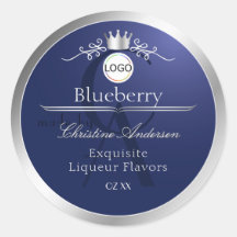 Navy Blauwe Productlabel Zilveren Frame Logo Monog