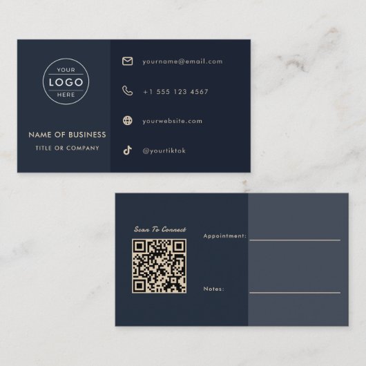 Navy Blauwe QR Code Moderne Gebruiker Realtor Visitekaartje (Voorkant / Achterkant)