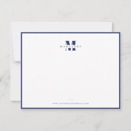 Navy Blauwe Rand Vet Letter Eenvoudig Monogram Naa Notitiekaartje