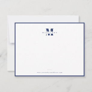 Navy Blauwe Rand Vet Letter Eenvoudig Monogram Naa Notitiekaartje