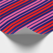 Navy Blauwe Rode Roze Verticale Strepen Design   Cadeaupapier (Hoek)