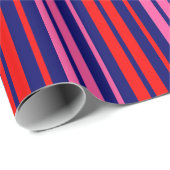 Navy Blauwe Rode Roze Verticale Strepen Design   Cadeaupapier (Rol Hoek)