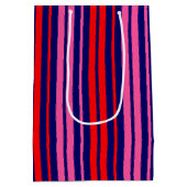 Navy Blauwe Rode Roze Verticale Strepen Design Medium Cadeauzakje (Achterkant)