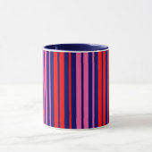 Navy Blauwe Rode Roze Verticale Strepen Design Mok (Midden)