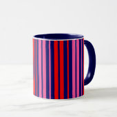 Navy Blauwe Rode Roze Verticale Strepen Design Mok (Voorkant rechts)