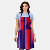 Navy Blauwe Rode Roze Verticale Strepen Design   Schort (Gedragen)