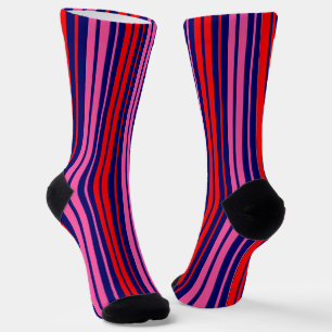 Navy Blauwe Rode Roze Verticale Strepen Design   Sokken
