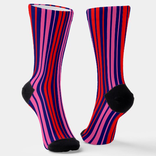 Navy Blauwe Rode Roze Verticale Strepen Design   Sokken (Gebogen)