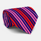 Navy Blauwe Rode Roze Verticale Strepen Design   Stropdas (Opgerold)