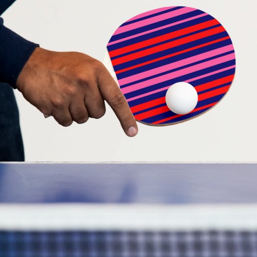 Navy Blauwe Rode Roze Verticale Strepen Design   Tafeltennisbatje (Insitu)
