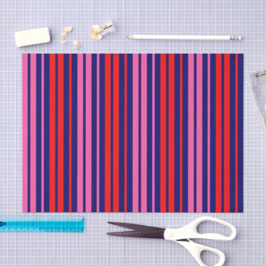 Navy Blauwe Rode Roze Verticale Strepen Design Tissuepapier (Craft)