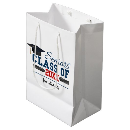 Navy Blauwe Rode Typografie Afstudeer Cadeautas (Voorkant Gekanteld)