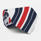 Navy Blauwe Rode Witte Candy Stripe Stropdas (Opgerold)