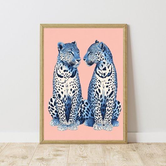 Navy Blauwe Roze Cheetah Luipaard Preppy Meisjesac Poster