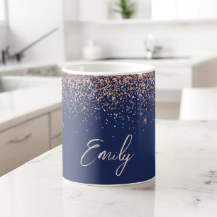 Navy Blauwe Roze Goud - Blush Roze Glitter Glans Koffiemok