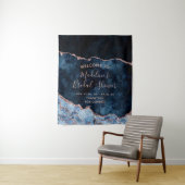 Navy Blauwe Roze Gouden Agate Bruidsdouche Welcome Wandkleed (In situ)