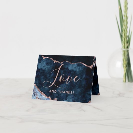 Navy Blauwe & Roze Gouden Agate Marmer Bedankt Fot (Voorkant)