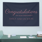 Navy Blauwe Roze Gouden Elegante Script Verlovings Spandoek (Beurs)