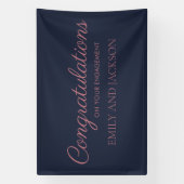 Navy Blauwe Roze Gouden Elegante Script Verlovings Spandoek (Verticaal)