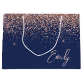Navy Blauwe Roze Gouden Glans Roze Glitter Monogra Groot Cadeauzakje (Voorkant)