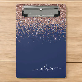 Navy Blauwe Roze Gouden Glans Roze Glitter Monogra Mini Klembord