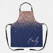 Navy Blauwe Roze Gouden Glans Roze Glitter Monogra Schort (Voorkant)