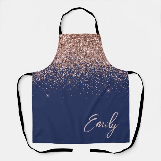 Navy Blauwe Roze Gouden Glans Roze Glitter Monogra Schort (Voorkant)