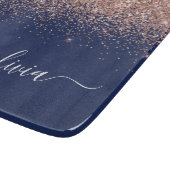 Navy Blauwe Roze Gouden Glans Roze Glitter Monogra Snijplank (Hoek)